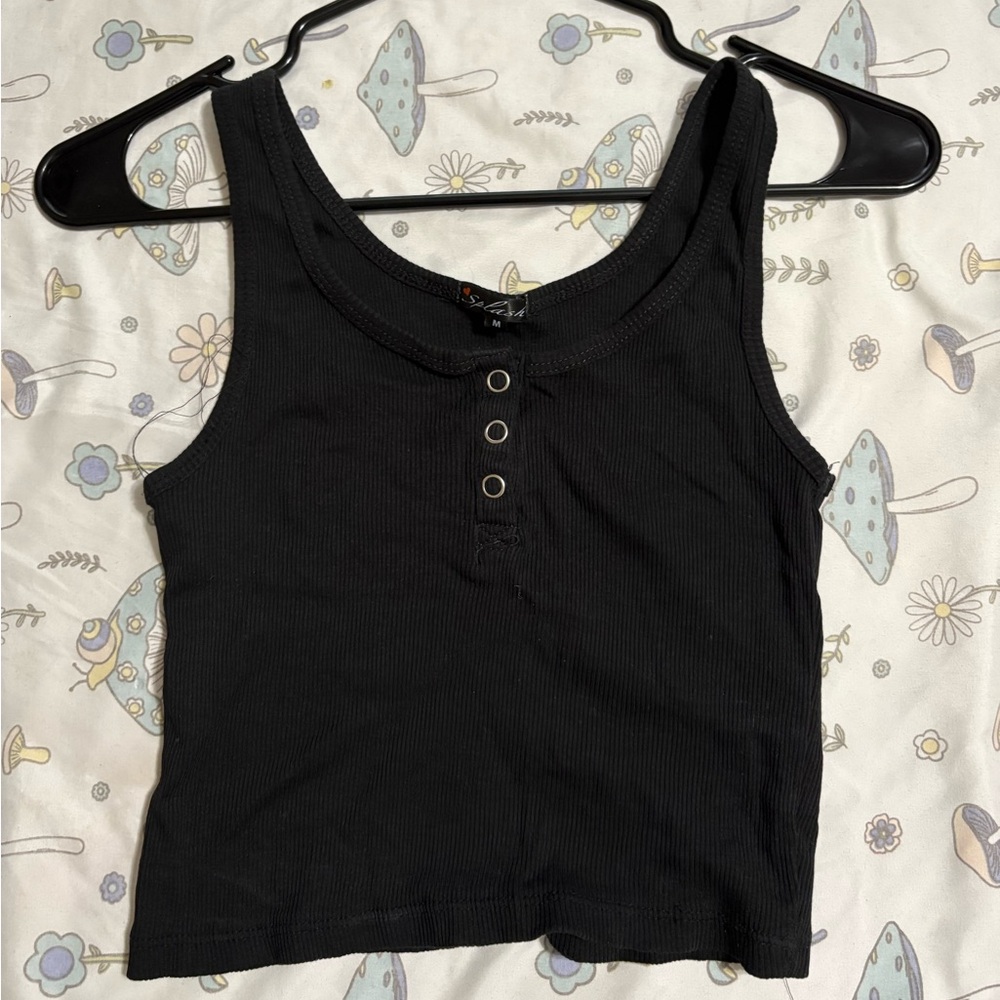 Black Sleeveless Ribbed Top